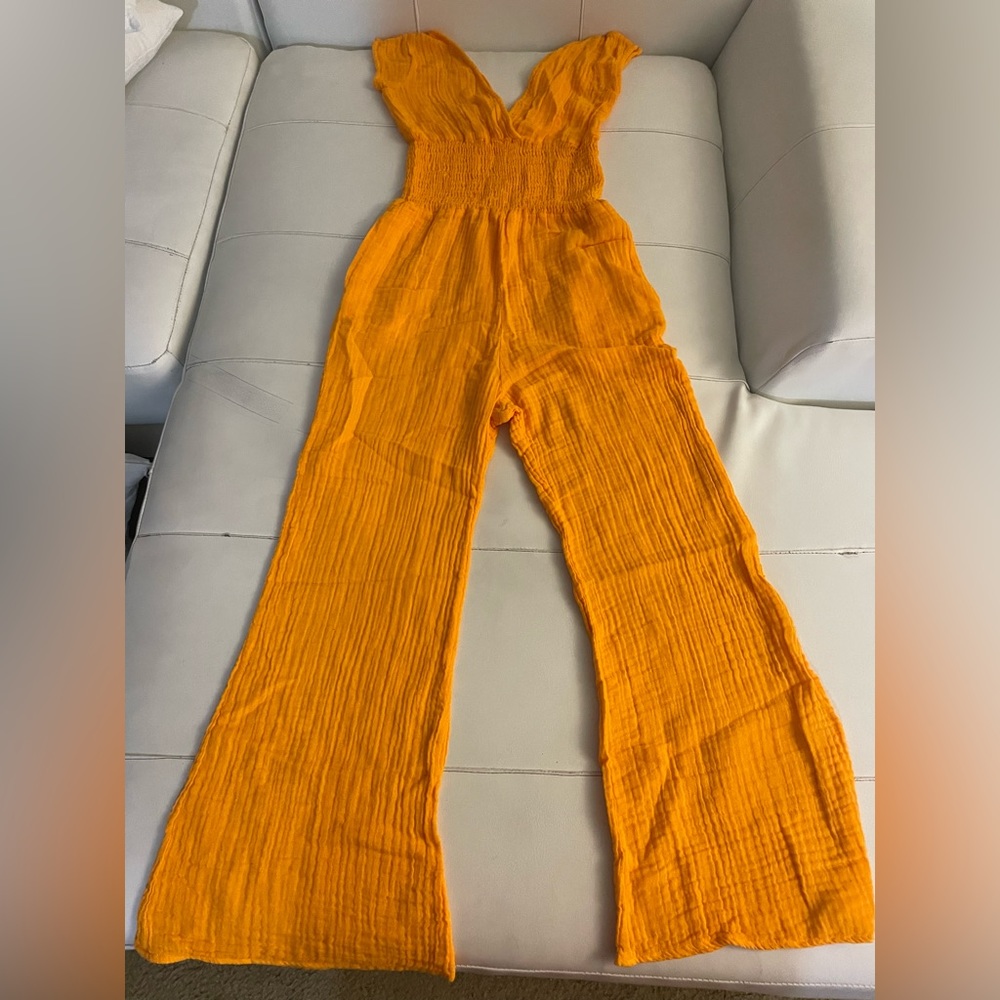 FELICITE APPAREL
Smocked Jumpsuit Cotton Gauze Orange XS